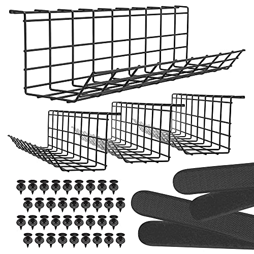 Under Desk Cable Tray, Cord Organizer for Wire, Cord Management, Under Desk, Wire Holders - Black Tray - Set of 4X 17 - color: Black, size: 17in (4-Pack)