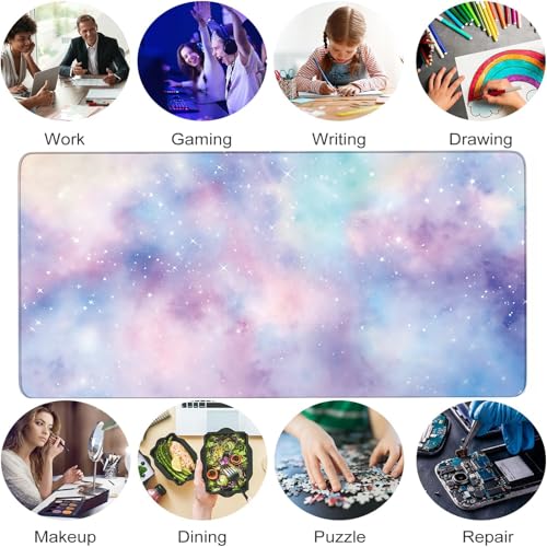 Cute Cloud Mouse Pad Starry Sky Extended Large Gaming Mouse Pad Stitched Edges Galaxy XXL Colorful Pastel Desk Mat Non-Slip Base Space Big Mousepad for Computer Home Office Girls 31.5X15.7Inch - color: Starry Sky