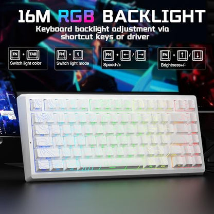 LEOBOG A80 RT Ultra HE Wireless Mechanical Gaming Keyboard 75%, Tri-Mode Hall Effect Rapid Trigger Magnetic Switch Keyboard with 0.01mm Adjustable RT, Hot Swappable RGB Backlit Keyboards for PC Gamers - color: White&Line, size: A80-Wireless