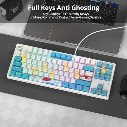 75% Mechanical Gaming Keyboard with Red Switch, RGB LED Backlit Keyboard White and Blue, 87 Keys Compact TKL Wired Computer Keyboard for Windows Laptop PC Gamer (87 Sea) - color: 87 Sea/Red Switch
