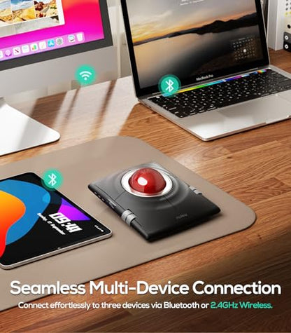 Nulea Wireless Trackball Mouse, Ergonomic 55mm Trackball, 4 Level Adjustable DPI for Precise Control, Left or Right Hand Compatible, Rechargeable, Multi-Device Bluetooth & 2.4GHz for PC, Laptop - color: A-Red