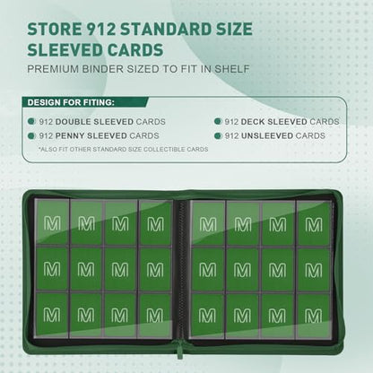 Premium Card Binder 12 Pocket for 720 Pockets Trading Card Binder, PU Zipper Card Collection Album, Sturdy Side-Loading Card Book Holder for MTG, TCG, Game Cards, Sports Cards - color: 12 Deep green