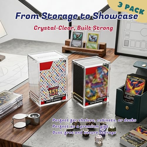 (3 Pack) Standard Height Booster Bundle Acrylic Case, Magnetic Display Case | 8mm Crystal-Clear Acrylic, Magnetic, Stackable, Fits Standard-Height Booster Bundles & Build & Battle Boxes