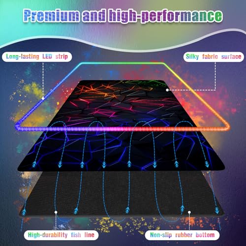 RGB Mousepad Led Mouse Pad Desk Mat I 31.5 x 11.8 Inch Large Mouse Pad I XL Oversized Big Mouse mat 14 Led Light Modes I Anti-Slip Rubber Base Waterproof Keyboard Pad for PC Gaming I Vibrant Neon - color: Vibrant Neon