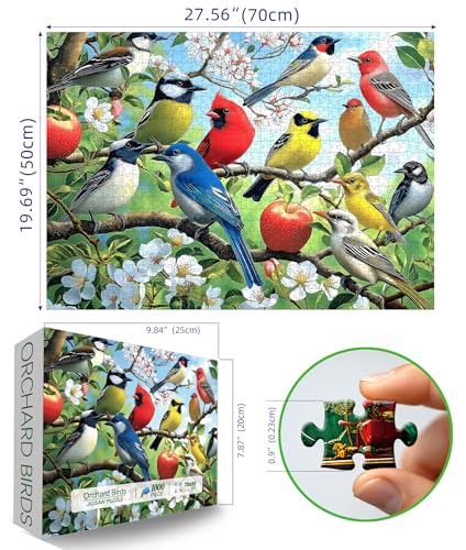 Flowers Birds 1000 Piece Puzzle for Adults Unique Puzzles for Adults 1000 Pieces Hummingbird Jigsaw Puzzles 1000 Pieces Family Challenging Puzzle (27.5"x19.6") - color: Flowers Birds-colorful