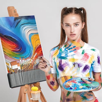 GETHPEN 29pcs Paint Brush Set, Acrylic Paint Brushes, Oil, Watercolor | Paint Brush 9 Shapes with Wide Flat, Filbert, Fan, Dagger, Cat Tongue, Round, Angle, Rigger with Palette Knife & Canvas Roll - style: Assorted Shapes
