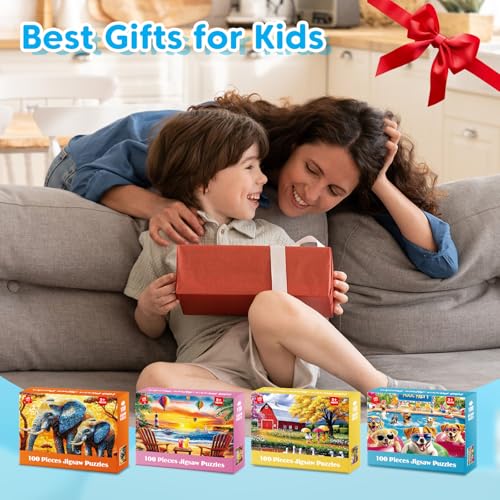 Puzzles for Kids Ages 6-8 8-10 Year Old - Elephants, Farm, Beach, Dogs, Large Piece Puzzles for Seniors Adults 100 Pieces Jigsaw Puzzle for Kids Ages 4-6, Learning Educational Toys - style: Animals Beach