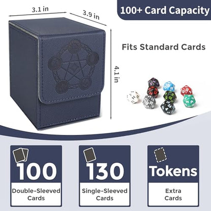 Card Deck Box with 2 Dividers, MTG Commander Deck Box Holds 100+ Double-Sleeved Cards, Leather Magnetic Deck Case Compatible with Magic TCG CCG Cards, Blue - color: 2. Blue, size: 100 Double-sleeved Cards Vertical