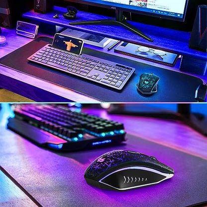 Wireless Gaming Mouse, Rechargeable Wireless Computer Mouse, 7-Color LED Light, Ergonomic Mouse with 6 Silent Click Buttons, 3 Adjustable 2400 DPI Wireless Mouse for Laptop,PC,Mac, Black - color: BLack