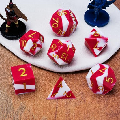 Sharp Edge Silicone Rubber Poly D&D Dice Set DND Polyhedral Dice 7pcs (D4, D6, D8, D10, D12, D20, D%) for Dungeons and Dragons, RPG, MTG for Ages 15 and Up - color: White and Red