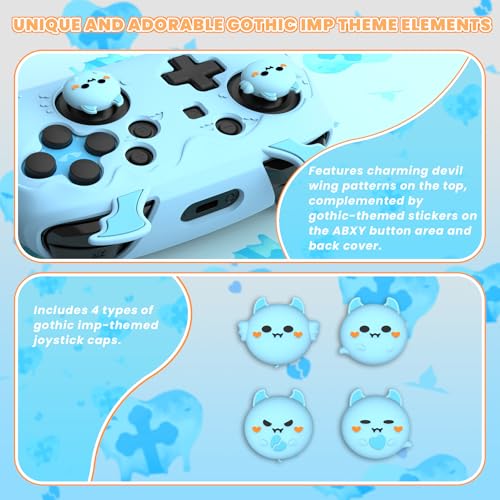 PlayVital Gothic Imp Series Cute Silicone Case for Nintendo Switch Pro Controller with 4 Thumb Grip & 2 Sticker, Non-Slip Anti-Scratch Protective Silicone Skin Cover - Aqua Blue - color: Aqua Blue