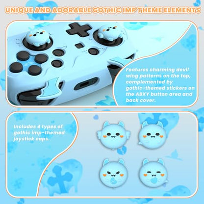PlayVital Gothic Imp Series Cute Silicone Case for Nintendo Switch Pro Controller with 4 Thumb Grip & 2 Sticker, Non-Slip Anti-Scratch Protective Silicone Skin Cover - Aqua Blue - color: Aqua Blue