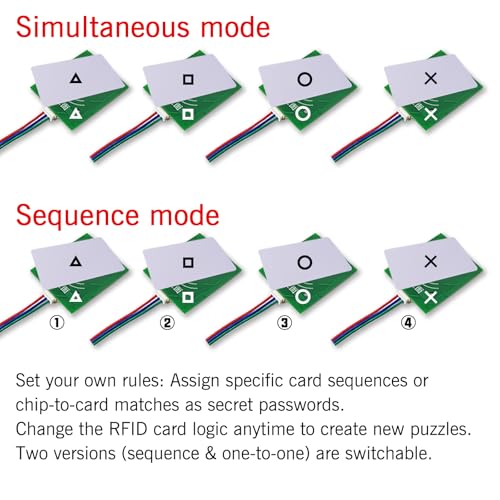 RFID Sensor Prop Escape Room Puzzle Card Reader Programmable Controller Sequence & One-to-One Version (1 RFID no audio)