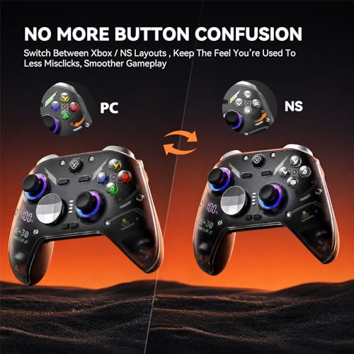 Aolion gaming K30 TMR Wireless Gaming Controller for Switch, PC, iOS & Android, TMR Joysticks (No Drift), Hall Effect Triggers, Switchable ABXY Buttons, Back Buttons & RGB Lighting - color: Black