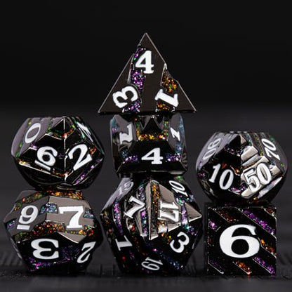 Inlay Metal Dice Set 7pcs – Heavy Zinc Alloy DND & RPG Dice for Tabletop Games - color: Black Nickel Bicolor
