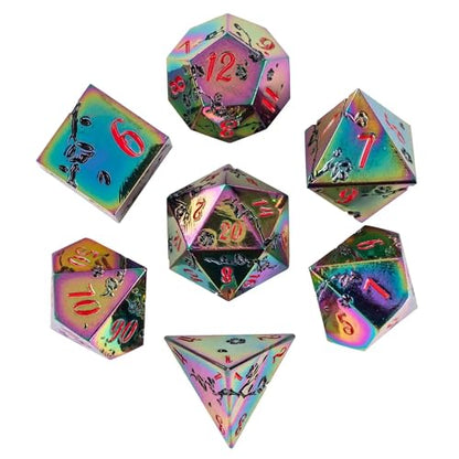 UDIXI Metal Dice Set D&D, 7PCS Flower Metal DND Dice Set Rainbow for RPG | Black Flower, Metal Case Packaging, Heavy Metal Dice, D&D Gift, for Dungeons and Dragons Role Playing Games Tabletop Games - color: Rainbow-red