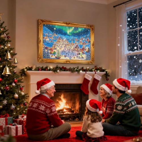 Christmas Puzzles 1000 Pieces for Adults,Jigsaw Puzzles 2 Pack - Challenging Christmas Games, Shimmering Northern Lights & Santa Scene, Christmas vaction Family Night Activity, Winter Wall Art Decor - style: Gifts&Aurora