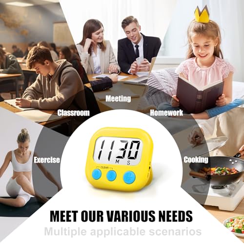 2 Pack Digital Kitchen Timer for Cooking Big Digits Loud Alarm Magnetic Backing Stand Cooking Timers for Baking Yellow - color: Yellow
