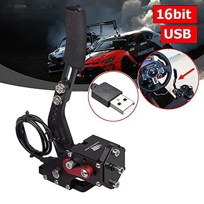CNRAQR PC Racing Game USB Handbrake for 16Bit SIM for Racing Games, Compatible with G27 G29 G920 G923 T500 T300 Simulate Linear Handbrake（With Fixing Clip and Plate - color: Black