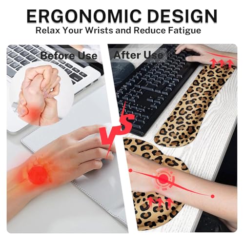 Arttown Keyboard Mouse Pad Set, 4 in 1 Desk Mat Set Leopard Cheetah | Animal Brown Black Large Mousepad+Keyboard Wrist Rest+Mouse Wrist Rest+Coaster Ergonomic Design for Home Office Computer - color: Leopard Print 1