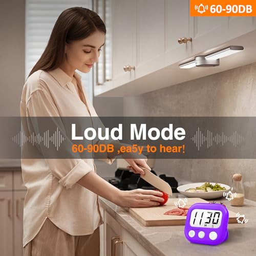 2 Pack Digital Kitchen Timer for Cooking Big Digits Loud Alarm Magnetic Backing Stand Cooking Timers for Baking Purple - color: Purple
