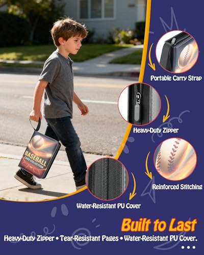 Best baseball card binder 4-Pocket holds 480 cards, 120 pages side-loading, PU leather zip waterproof cover, acid-free pages, for home storage & card shows, baseball cars binder, gift kids boys girls! - color: 4-Black and gold