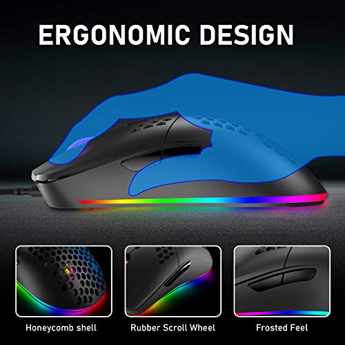 60% Mini 68 Key RGB Backlit Wired USB C Gaming Mechanical Blue Switch Keyboard + Rainbow Backlight 6400 DPI Mouse + Mouse Bungee Cable Cord Management Fixer Holder + Mouse Pad For ESports,Game,office