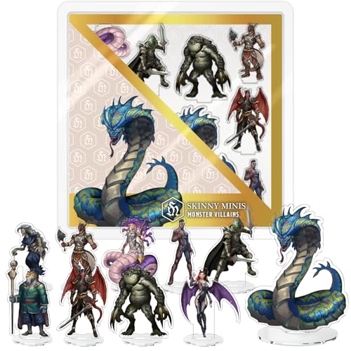 Monster Villains Miniatures Set, 10 Flat Minis with Bases for Tabletop RPG, 2D Fantasy Monster & Villain NPC Minis, D&D Compatible, 2D Pathfinder & 5e Miniatures for TTRPG