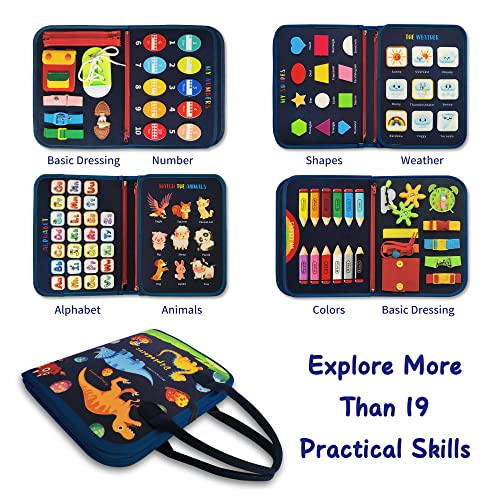 LearnToy Busy Board - Dinosaur Montessori Toys for 3 4 5 Year Old - Sensory Toys for Autistic Children - Toddler Travel Toys - Busy Book for Toddlers Activities as Boys Girls Gift | Sensory Toys for Autistic Children - Toddler Travel Toys - Busy Book for