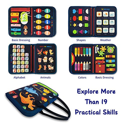 LearnToy Busy Board - Dinosaur Montessori Toys for 3 4 5 Year Old - Sensory Toys for Autistic Children - Toddler Travel Toys - Busy Book for Toddlers Activities as Boys Girls Gift | Sensory Toys for Autistic Children - Toddler Travel Toys - Busy Book for