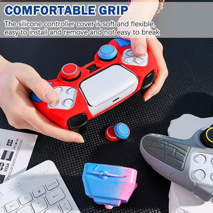 DLseego Protective Cover for PS5 Controller, Soft Silicone Ergonomic Anti-Slip Controller Case Skin with 4 PCS Thumb Stick Grip Caps - Red - color: Red