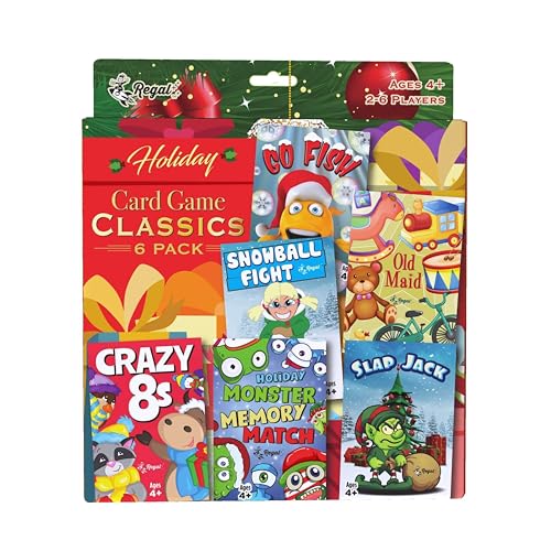 Regal Games Card Games for Kids - Go Fish, Crazy 8's, Old Maid, Slap Jack, Monster Memory Match, Snowball Fight - Holiday-Themed, Simple & Fun Classic Family Table Games - Games May Vary (6 Set) - color: Holiday 6 Pack