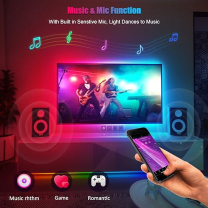 PANGTON VILLA LED Lights for TV 40-60 Inch, 10FT (1 Roll of 10ft) ICRGB TV LED Backlight Kit with Bluetooth APP & 24 Keys Remote, Music Sync Lights Behind, USB Cable Powered, Not Waterproof - size: 10FT (40''-60'' TV)
