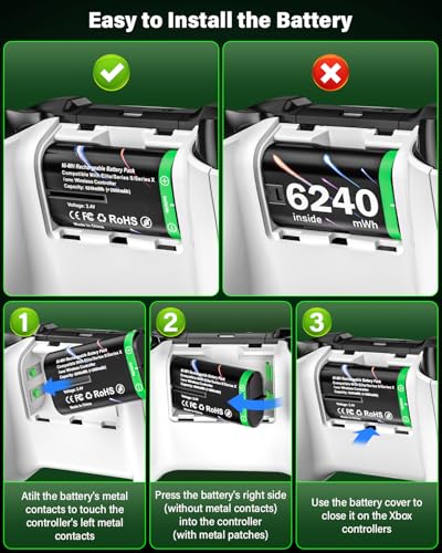 Rechargeable-Controller-Battery-Pack-for-Xbox Series S|X/Xbox One S/X/Elite | 4x6240mWh Battery Pack for Xbox Wireless Controller with Charger Station, Rechargeable Batteries for Xbox with Fast Charging