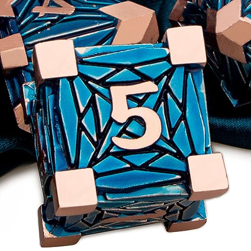 ARUOHHA DND Metal Dice Set Crystal Shards Dice with Gift Box, 7PCS Copper Blue Polyhedral Dice RPG Role Playing Game Handmade 6 Sided D and D Dice Set D20 D12 D10 D8 D6 D4 - color: Red Copper Blue