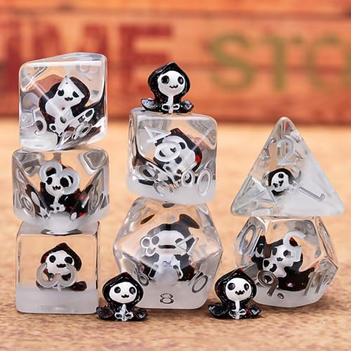 D&D Resin Dice Set, Ghost Polyhedral Dice for Dungeons and Dragons, RPG, MTG DND 7-DIE (D4, D6, D8, D10, D12, D20, D%) - color: Ghost