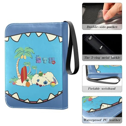 Cartoon Blue Card Binder, 4 Pocket Trading Card Holder with 50 Removable Sleeves, Zipper Card Binder Fits 400 Cards, Collection Card Storage Case Album Book Gifts - color: Cartoon