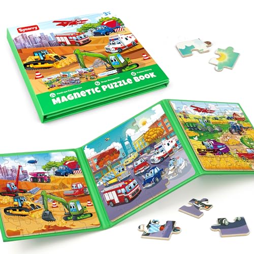 SYNARRY Vehicle Theme Magnetic Puzzles for Toddlers 3-5, 36 Pieces Travel Puzzles for Kids Ages 4-8, Easter Basket Stuffers Gifts for Kids, Car Airplane Road Trip Activities Magnet Games Toy - style: Vehicle