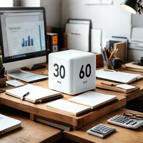 Gravity Sensor Flip Cube Timer Countdown Reminder Doing Time Management for Kitchen, Bedroom, Office, Living Room, Desk 15-20-30-60 Minutes(Black) - color: Black