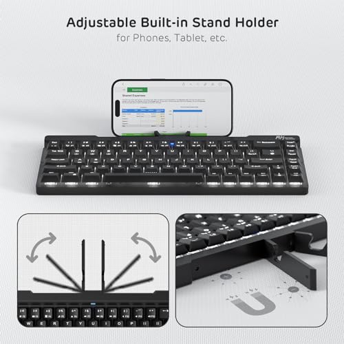 RK ROYAL KLUDGE F68 60% Foldable Low Profile Wireless Mechanical Keyboard | Extremely Portable Wireless Keyboard with Aluminum Body, Built-in Stand Holder, 68 Keys Foldable Compact Keyboard BT5.0 - color: Black