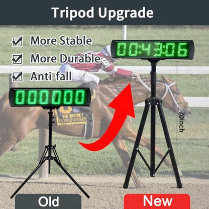 Large LED Display Digital Race Timer with Battery,Function-Countdown/Up/Time Clock, Remote Control, Tripod Stand and Adjustable Brightness for Sports Events, Races, Meetings, Presentations - style: non-waterproof +green
