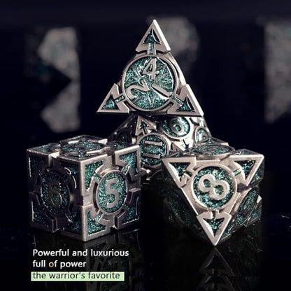 RULE DICE DND Metal Dice Set, D&D Dungeons and Dragons Dice, D and D Dice Set Large Weighted 7 die Metal, RPG MTG Role Playing Polyhedral Dice Set with D & D Dice Gifts Box(Green) - color: A-light Blue