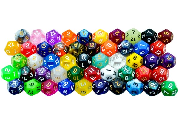 SmartDealsPro 50-Pack D12 12 Sided Dice Polyhedral Dice with Pouch for DND RPG MTG Table Game (D12, Mix Color) - color: Mix Color, style: D12