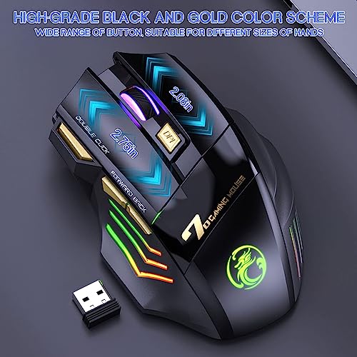 VEGCOO Wireless Gaming Mouse, Rechargeable Silent Wireless Mouse with 4800 DPI Adjustable,Double Click Key, Colorful RGB Lights, Computer Mice with Thumb Rest for PC/Mac Gamer (C26 Black)