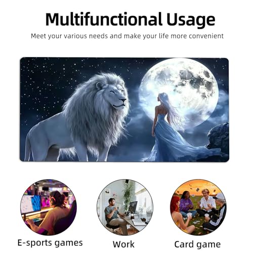 for MTG Playmat TCG Card Game Mat with Stitched Edges,Board Game Mats Non-Slip Waterproof Rubber Base 24 x 14 inch for CCG RPG DTCG Trading Card,Moonlight Lion Princess - color: Moonlight Lion Princess