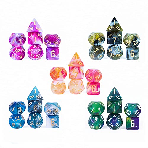 5 Sets DND Dice Polyhedral Dice Set (35pcs) with 1 Large Leather Bag, D&D Dice Set for RPG Table Games. (5Sets-Tricolor) - color: 5sets-tricolor