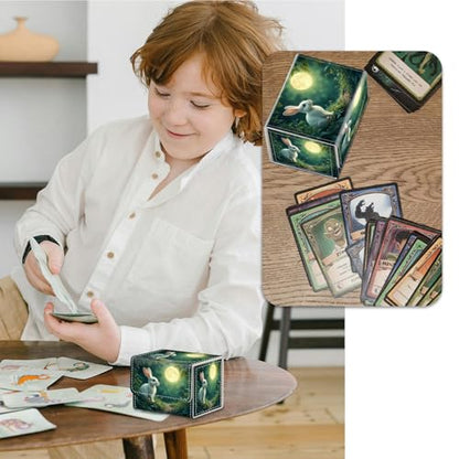 Strong Magnet for TCG MTG Commander Deck Box Playing Card Case Magic Deck Box Creative Pattern Trading Card Storage Box for Collectible Games, Golden Moon Cute White Rabbit - color: Golden Moon Cute White Rabbit
