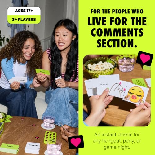 Here for The Comments by Relatable - an Adult Party Game Built on Internet Culture, Funny Party Games for Game Night and Fun Gifts – Includes 100 Status Cards, 240 Comment Cards and 12 Heart Tokens