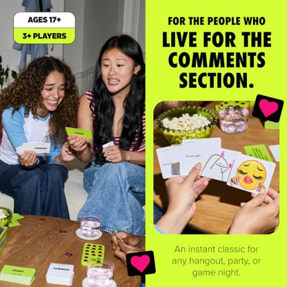 Here for The Comments by Relatable - an Adult Party Game Built on Internet Culture, Funny Party Games for Game Night and Fun Gifts – Includes 100 Status Cards, 240 Comment Cards and 12 Heart Tokens