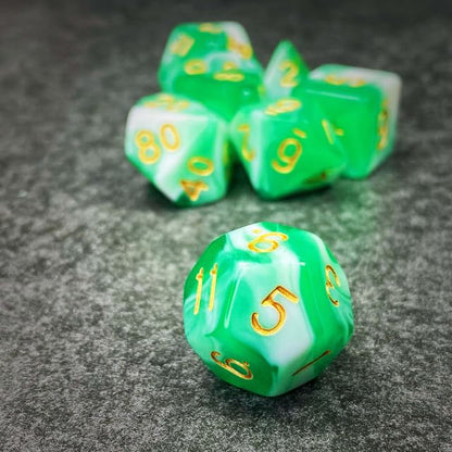 Sage’s Portal Stones DND Dice Set Acrylic Opaque 7-PC Polyhedral DND Dice Set for Dungeons and Dragons D&D Sage’s Cantrips RPG Tabletop TTRPG (Green/White) - color: Green/White